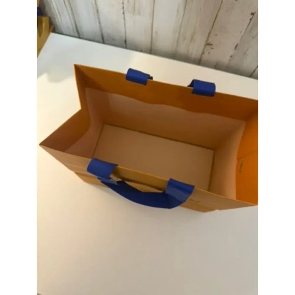 Louis Vuitton Shopping Bag Orange Gift Tote Blue Ribbon Handles
